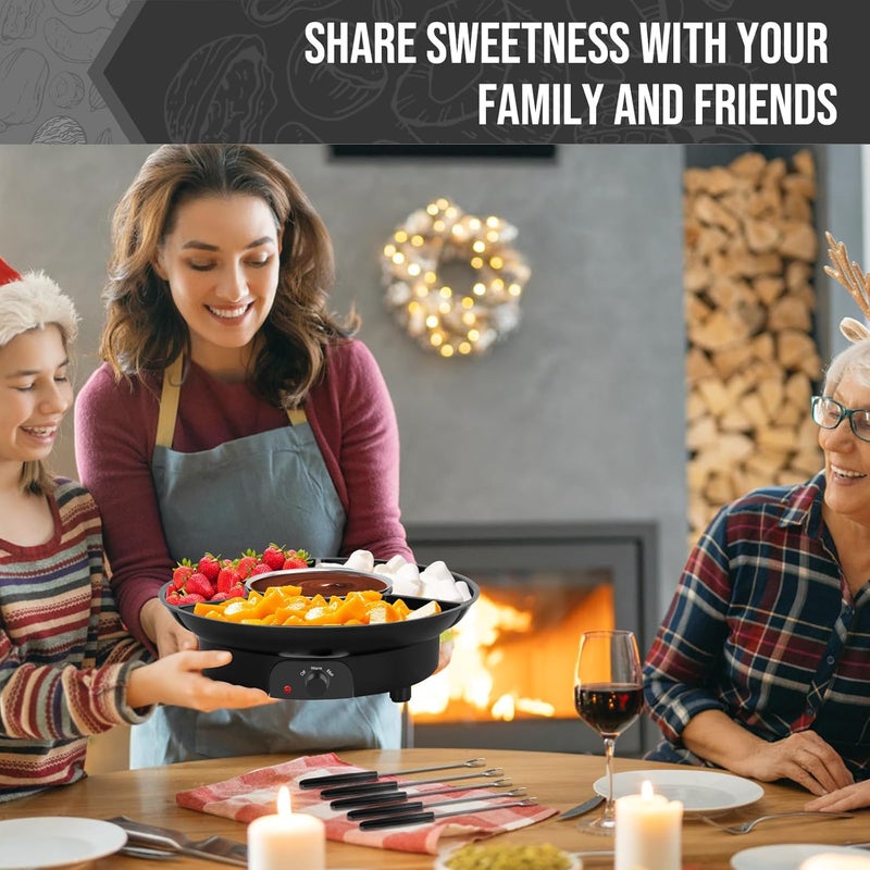 VAlinks Electric Chocolate Melting Pot Chocolate Fondue Pot Set 3-Section Serving Trays with 6pcs Dipping Forks Perfect for Housewarming Christmas Party Gifts (Black) - Image 4